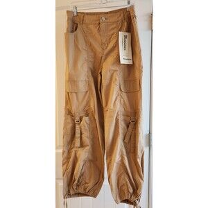 No Boundaries Parachute Pants Women's Med 8-10 Relaxed Cargo Tan Lightweight